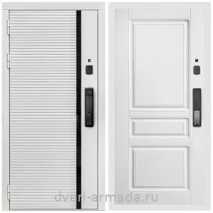 Входные двери МДФ с двух сторон, Умная входная смарт-дверь Армада Каскад WHITE МДФ 10 мм Kaadas K9 / МДФ 16 мм ФЛ-243 Ясень белый