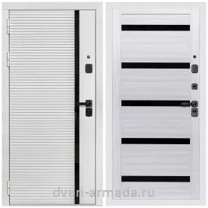 Входные двери со вставками, Дверь входная Армада Каскад WHITE МДФ 10 мм / МДФ 16 мм СБ-14 Сандал белый стекло черное
