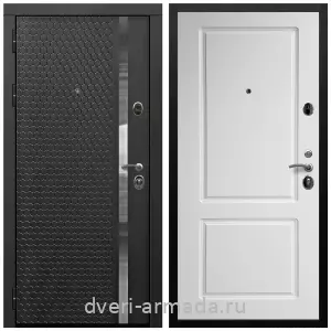 Входные двери с двумя петлями, Дверь входная Армада Престиж Черная шагрень МДФ 16 мм ФЛН - 501/ МДФ 16 мм ФЛ-117 Белый матовый