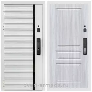 Двери МДФ для квартиры, Умная входная смарт-дверь Армада Каскад WHITE МДФ 10 мм Kaadas K9 / МДФ 16 мм ФЛ-243 Сандал белый