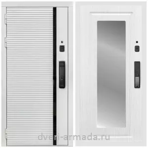 Двери МДФ для квартиры, Умная входная смарт-дверь Армада Каскад WHITE МДФ 10 мм Kaadas K9 / МДФ 16 мм ФЛЗ-120 Ясень белый