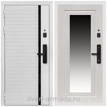 Умная входная смарт-дверь Армада Каскад WHITE МДФ 10 мм Kaadas S500 / МДФ 16 мм ФЛЗ-120 Дуб белёный